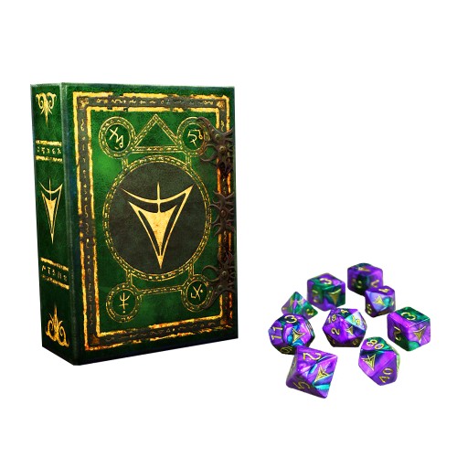 Elder Dice Polyhedral Yellow Sign Masked Purple & Green