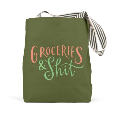 Em & Friends: Groceries & Shit (Olive) - Πάνινη Τσάντα