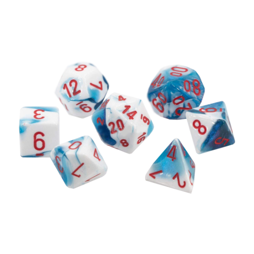 Chessex Gemini Polyhedral 7-Die Set - Astral Blue-White w/red