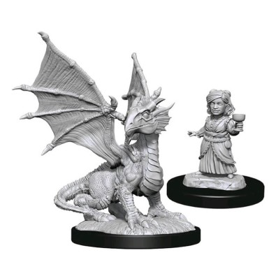 D&D Nolzur's Marvelous Miniatures - Silver Dragon Wyrmling & Female Halfling