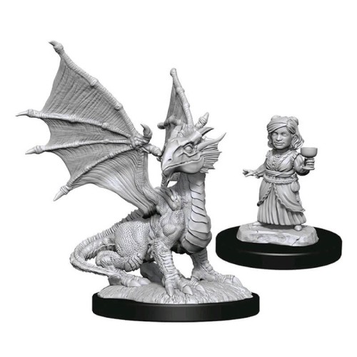 D&D Nolzur's Marvelous Miniatures - Silver Dragon Wyrmling & Female Halfling