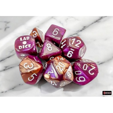 Lab Dice 9 Gemini Copper-Purple/White Polyhedral Set