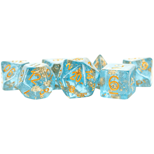 16mm Resin Polyhedral Dice Set Blue with Gold Foil
