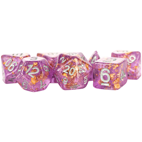 16mm Resin Polyhedral Dice Set Purple with Gold Foil
