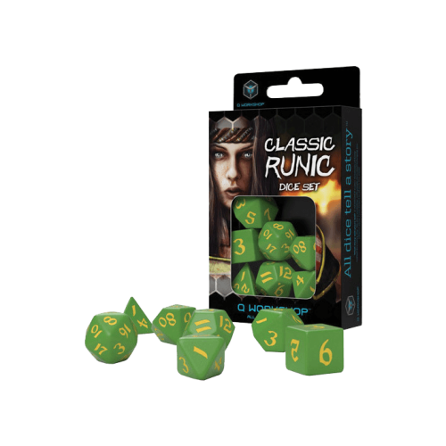 Classic Runic Green & yellow Dice Set (7)
