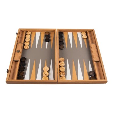 Premium Leatherette Grey Beige Ostrich Tote Backgammon Set