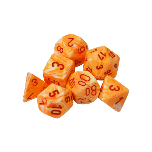 Festive Polyhedral Sunburst wred Dice Set x7